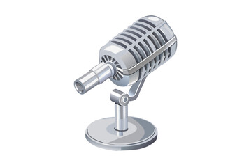 Vintage microphone vector illustration, retro mic image, silver microphone graphic, karaoke equipment, music recording studio isolated on transparent background. vector icon