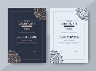 Elegant Decorative Ornament Mandala Style Certificate Template Design for Achievement
