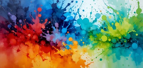 Vibrant multicolored paint splashes merging dynamically across the canvas in energetic flow