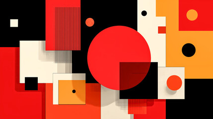 Bold geometric abstract modern design red circle black shapes minimal layout clean lines editorial style graphic composition retro color flat shapes deliver dynamic balance with playful energy