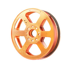 Obraz premium A close-up view of an orange car wheel with a unique design