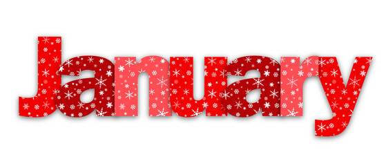 JANUARY red typography banner with snowflakes on transparent background