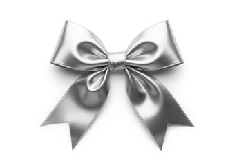 Naklejka premium Elegant silver satin bow with flowing tails on a clean white background