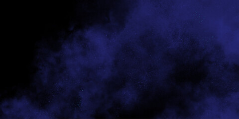 Demin Fog or smoke color isolated background for effect, text or copyspace. Blue and purple steam on a black background.