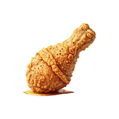 Golden Crispy Fried Chicken Drumstick  Upright Presentation on White Background
