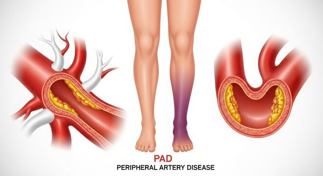 Peripheral artery disease pad anatomy leg circulation blood flow disease medical science illustration