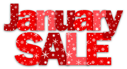 JANUARY SALE red typography banner with snowflakes on transparent background