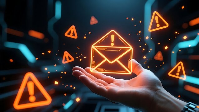 Email security threat protection concept with hand holding warning message cyber attack and spam alert 100 - Powered by Adobe