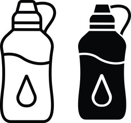 Reusable Sports Water Bottle With Handle And Liquid Drop Icon Vector Silhouette and Pictogram..eps