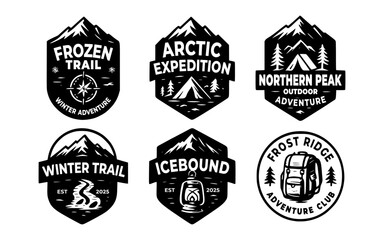Winter Expedition Badge Set – Mountain, Compass, Adventure Logos