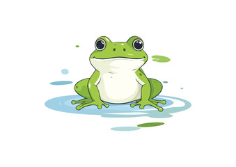 Green Cute Frog Cartoon Illustration in Vector Style 