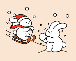 Merry Christmas Rabbit Illustration Hand Draw Cute 
