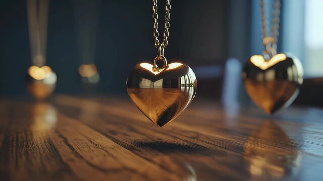 Cinematic Video Close-Up of Golden Heart Pendant Swinging in Hypnosis Session