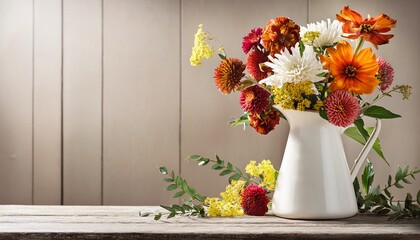 vintage flowers in a white pitcher