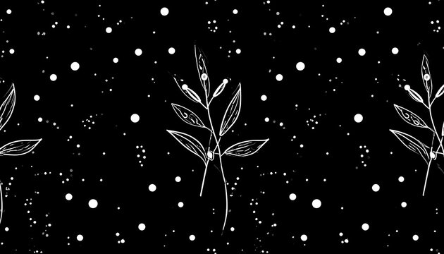 White sketched leaves amid polka dot starry background