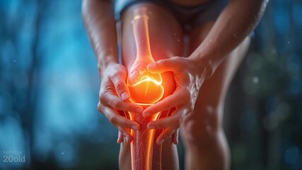 Woman experiencing knee pain with visible joint inflammation and discomfort after exercise video - Powered by Adobe