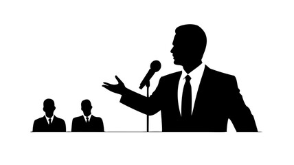 transparent background silhouette businessman speaking at microphone .vector icon