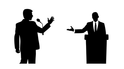 transparent background silhouette businessman speaking at microphone .vector icon