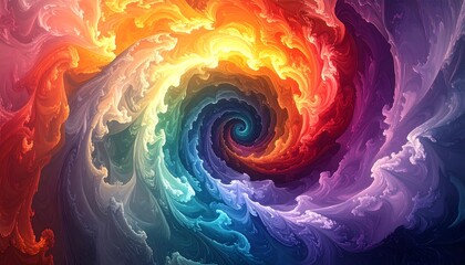 Vibrant, swirling vortex of colorful hues, spiraling inward, with soft, cloud-like textures and gradients