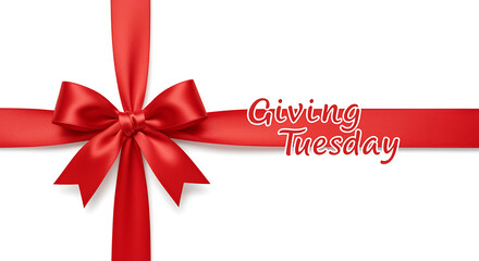 A beautiful red satin ribbon bow on a white background design