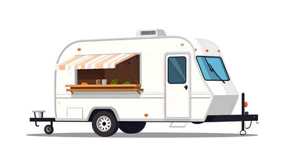 White food cart, with an open side window and awning, positioned at a side view against a white background