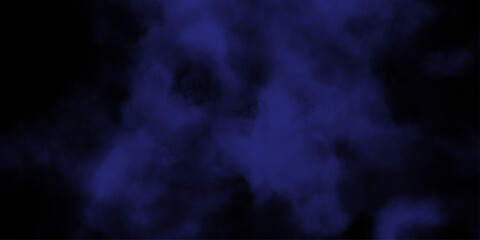 Demin Fog or smoke color isolated background for effect, text or copyspace. Blue and purple steam on a black background.