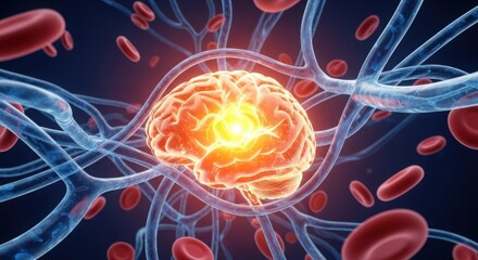 Vibrant neural network activation with blood cells microscopic view illustration