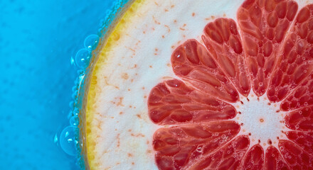 Brightly colored grapefruit slice in refreshing drink