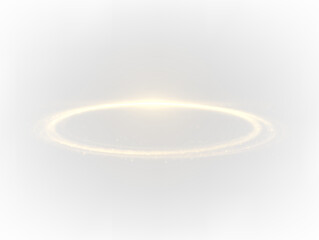 Golden glowing ring halo, sparkling on a transparent background