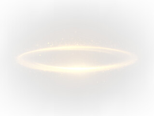 Golden glowing ring halo, sparkling on a transparent background