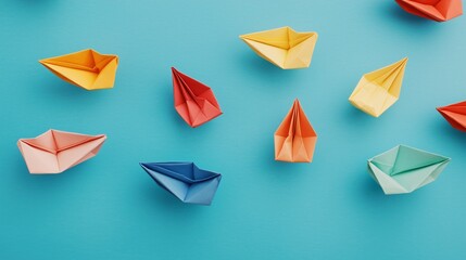 Creative visual of diversified portfolio using colorful origami boats labeled with assets floating on blue surface.