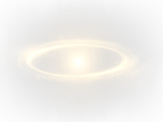 Golden glowing ring halo, sparkling on a transparent background