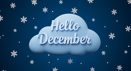 Festive Hello December illustration with snowflakes and a cloud shape