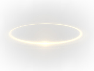 Golden glowing ring halo, sparkling on a transparent background