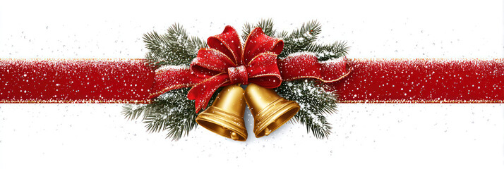 Obraz na płótnie Canvas Christmas bells with red ribbon and fir branches isolated on white background