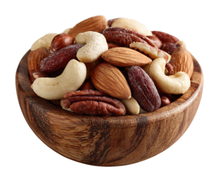 Healthy mixed nuts bowl home kitchen food natural light isolated on transparent background
