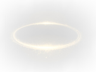 Golden halo, light effect, glittering dust particles in the shape of an oval on a transparent background