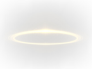 Golden halo, light effect, glittering dust particles in the shape of an oval on a transparent background