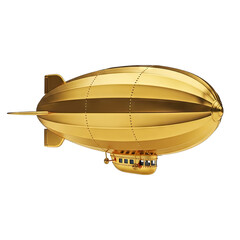 Luxurious Gold Blimp With Gondola Floating In Air Isolated On Black Background Detailed 3D Render