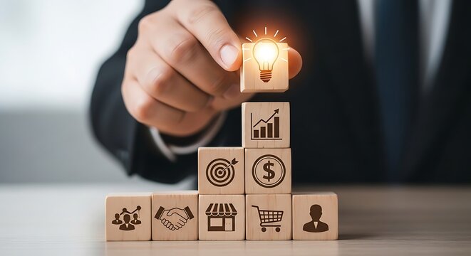 Fingers flipping wooden blocks from todo to doing to done, representing progress and task completion