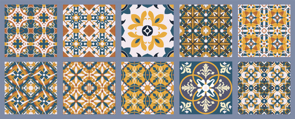 Classic tile and floral symmetry patterns designed with elegant botanical curves and detailed geometric structures for premium artwork.
