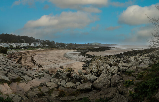  Rockcliff Scotland UK. Rockcliffe is a small, coastal village in Kirkcudbrightshire, Dumfries and Galloway in Scotland, with a view of Rough Island, Hestan Island, the Solway Firth