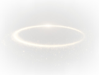 Golden glowing halo appears on a transparent background, radiating light and creating a peaceful atmosphere. This gentle effect can enhance designs and artwork with ease.