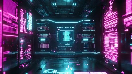 Futuristic server room with glowing data flowing - Powered by Adobe
