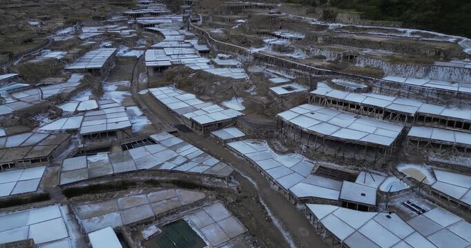 Areal View of Traditional salt minery in Salinas de A&ntilde;ana, Alava, Spain