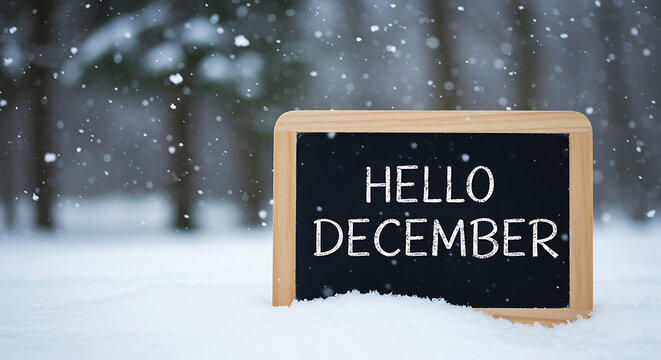 Welcoming December snowy background with festive holiday mood and winter season