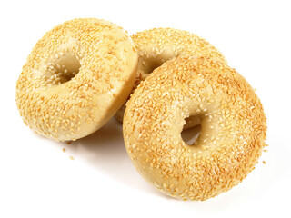 Food - Sesame Bagels on white Background