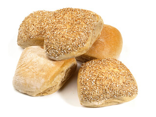 Food - Mixed Organic Bread Rolls on white Background