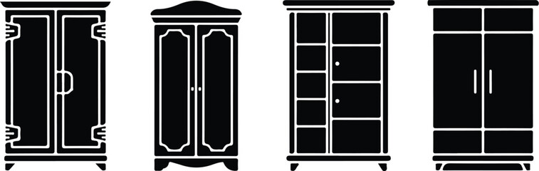 Almirah Icon Set – Wardrobe, Closet, Storage Furniture Symbols Wardrobe & Almirah Icons – Furniture, Home Storage Vector Set