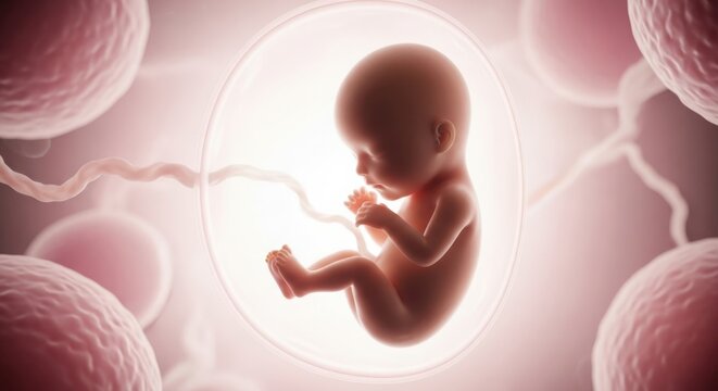 Human fetus inside the amniotic sac during pregnancy